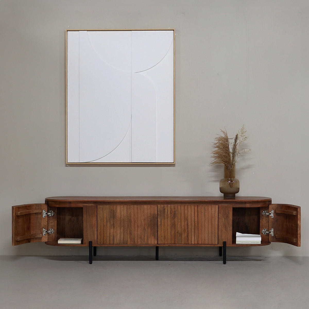 TV-SCHRANK aus Mangoholz 200cm, Natürlich - Braun, Metall (200/55/40cm) - Giga Meubel