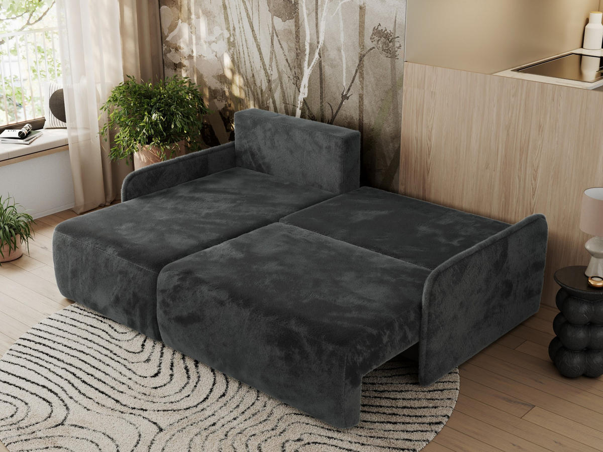 ECKSCHLAFSOFA ARPA L Dunkelgrau Plüsch - links - Dunkelgrau/Schwarz, Kunststoff/Textil (198/150cm) - MKS