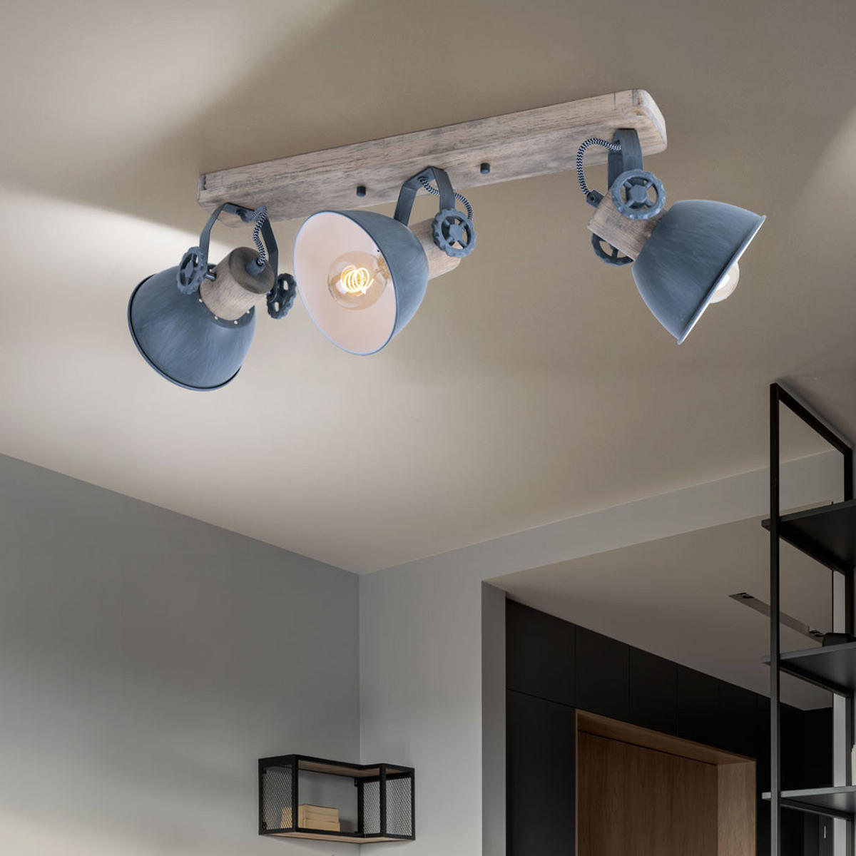 DECKENLEUCHTE Holz Grau Metall verstellbar - Grau, Holz (59/17/19cm)