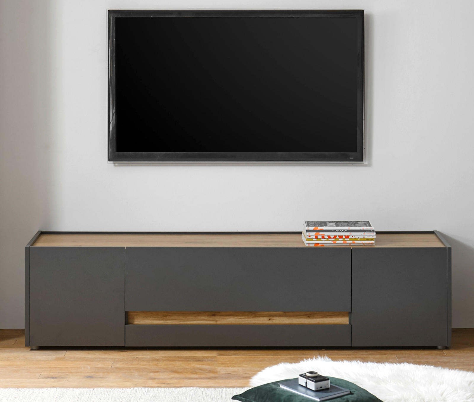 TV-LOWBOARD grau matt, Eiche Wotan 170 cm, TV-Unterteil mit viel Stauraum - Eiche Wotan/Grau, Holzwerkstoff/Kunststoff (170/40/45cm) - Furn.Design