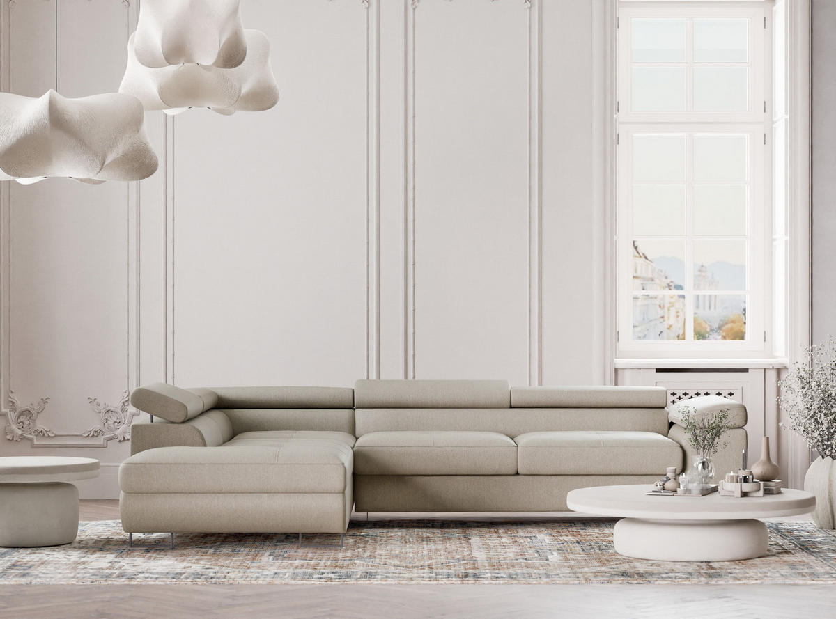 ECKSOFA MIT SCHLAFFUNKTION Concord Beige Webstoff - Beige/Schwarz, Holz/Holzwerkstoff (277/203cm) - Maison de Reve