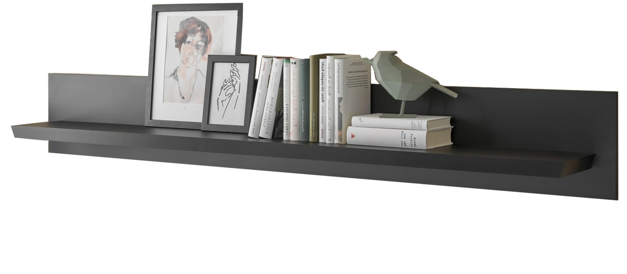 WANDBOARD schwarz matt, Wandregal 180 cm - Schwarz, Holzwerkstoff/Metall (180/25/22cm) - Furn.Design