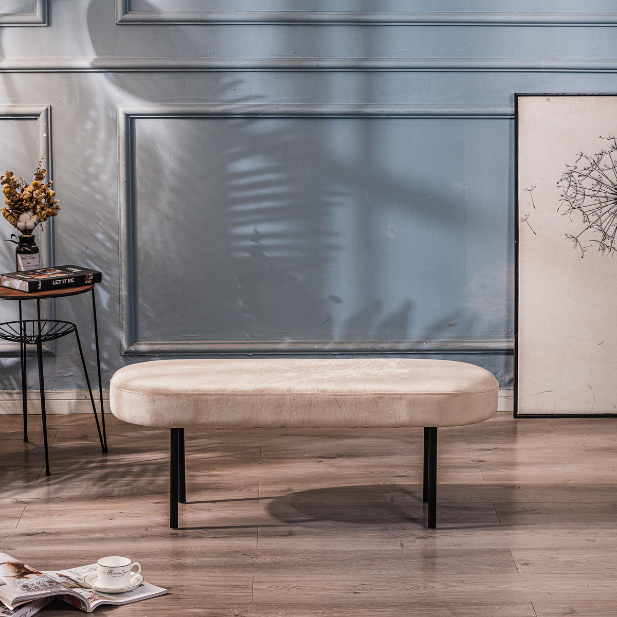 SITZBANK Samt Beige - Beige, Textil (100/38/35cm) - Nordlys