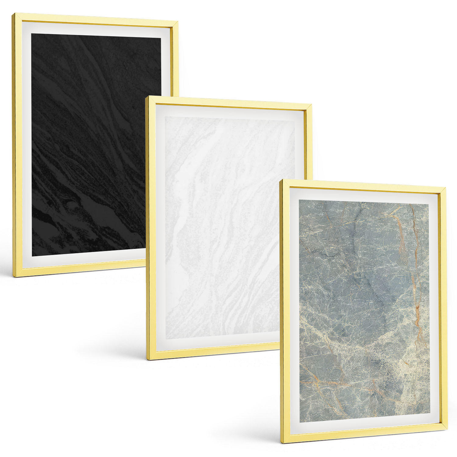 BILDER SET 3er Set - 40x60 cm Goldrahmen - Die Farben eleganter Steinstrukturen - Goldfarben, Kunststoff (40/60cm) - TULUP