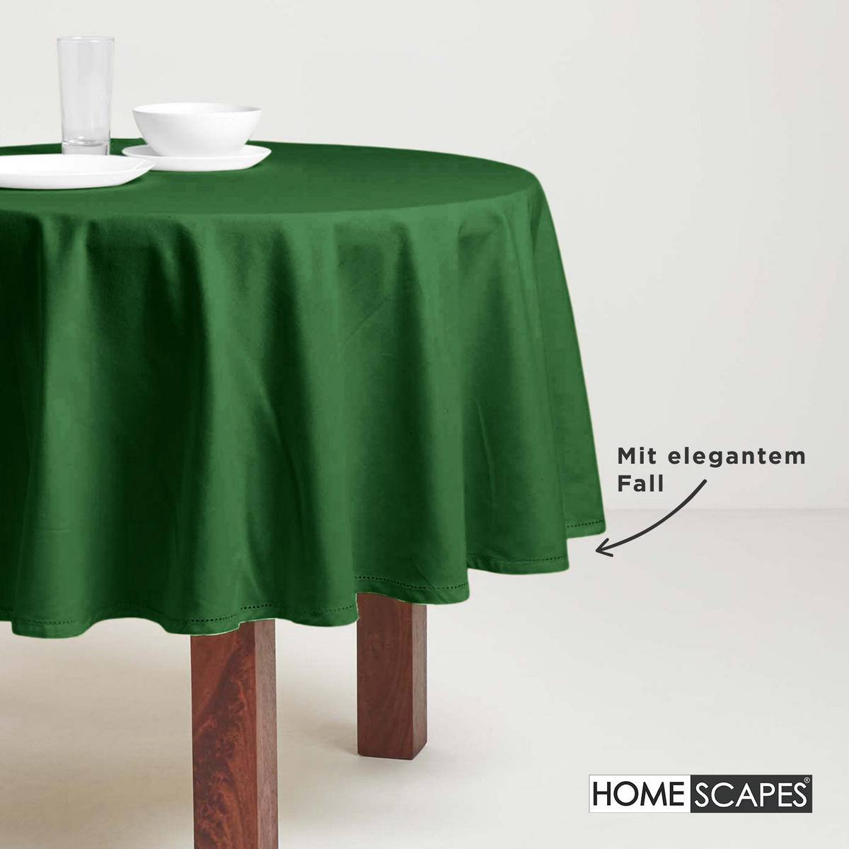 TISCHDECKE dunkelgrün rund 178 cm, 100% Baumwolle - Dunkelgrün, Textil (178/178cm) - Homescapes