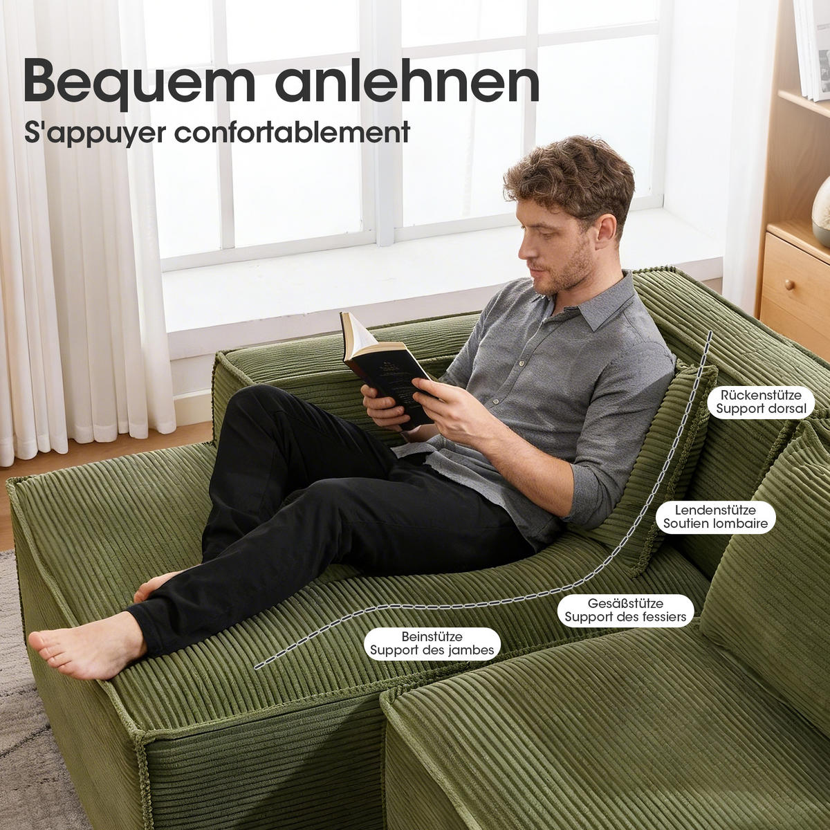 ECKSOFA polyester L-form mit taschenfederkern & 2 kissen - Grün, Textil (235/129cm) - Urban Meuble