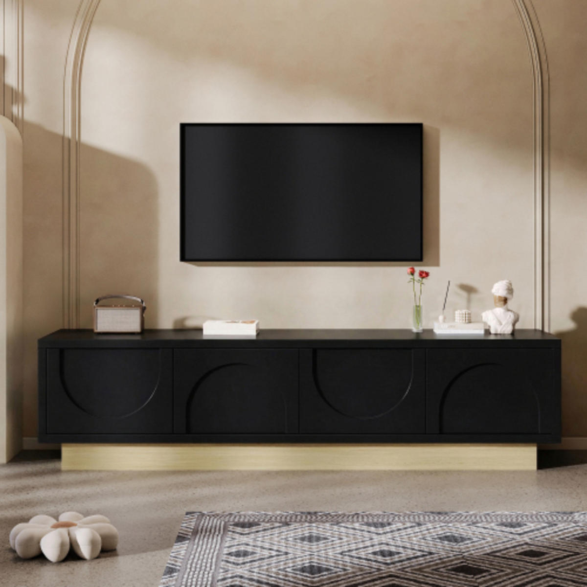 SIDEBOARD mit Holzmaserung schwarz 175×40×41,5 cm aus MDF - Schwarz, Holzwerkstoff (175/41.5/40cm) - Luhomfu