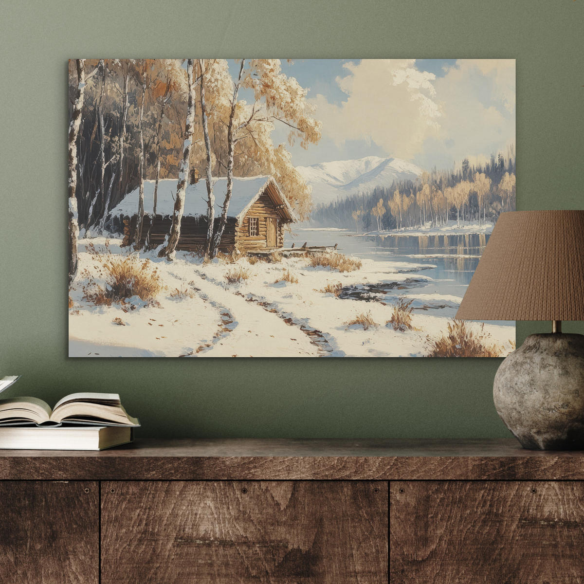 AKUSTIKBILD Winter - Schnee - Zuhause - Natur Wanddeko 70x50 cm - Hellbraun, Kunststoff (70/50/0.9cm) - MuchoWow