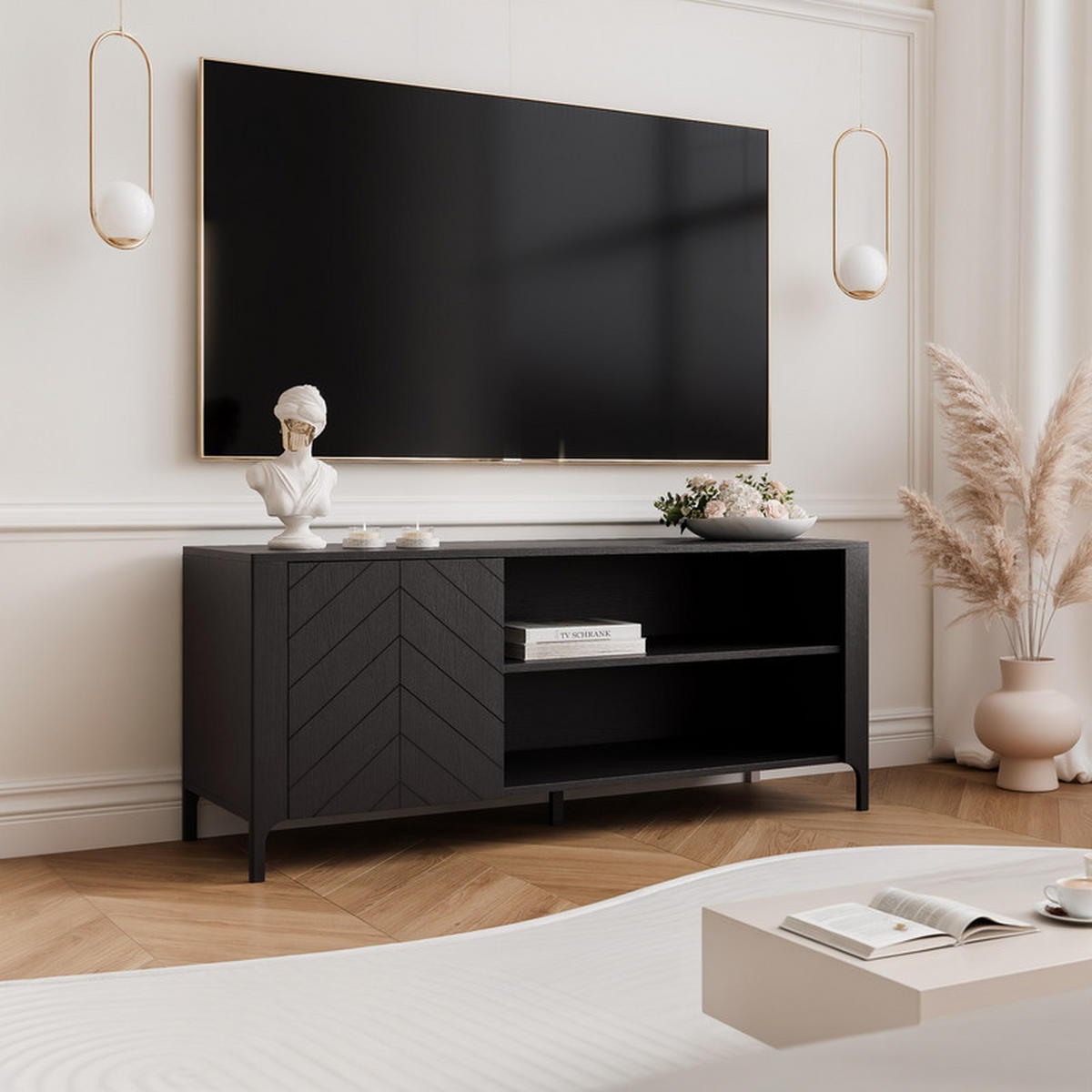 TV-LOWBOARD LORIEN stehend, 135 cm Schwarz - Schwarz, Holzwerkstoff/Metall (135/57/40.5cm) - Idohome