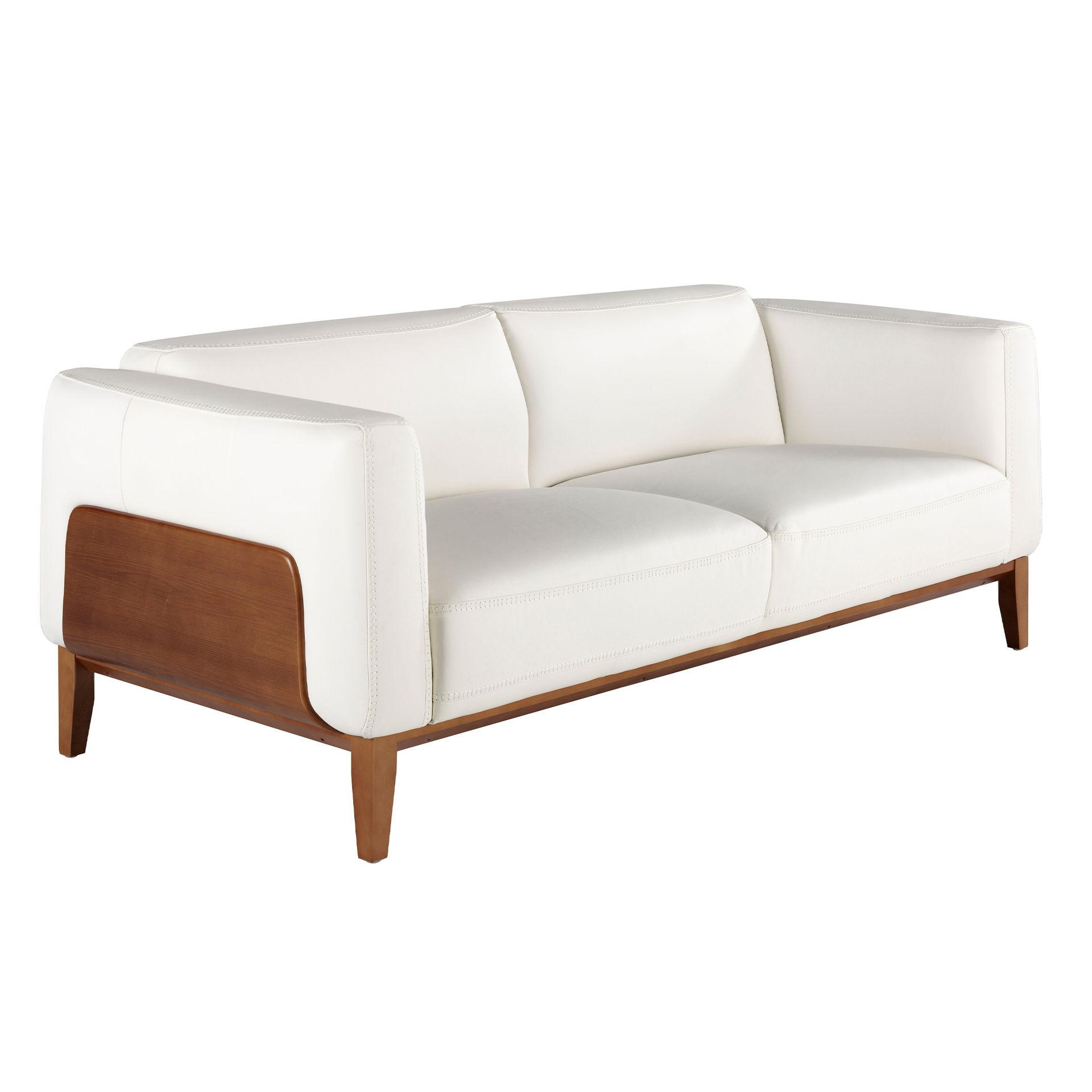 SOFA 3-Sitzer-Sofa aus weißem Leder 209/92/77 cm - Walnussfarben/Weiß, Leder (209/77/92cm) - ANGEL CERDA