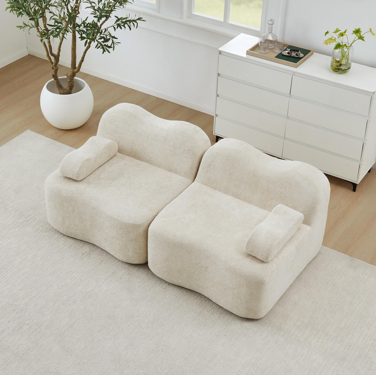 2MÍSTNÁ modulární pohovka béžová ze sametu bez montáže - béžová, textil (98/70/192cm) - OKWISH