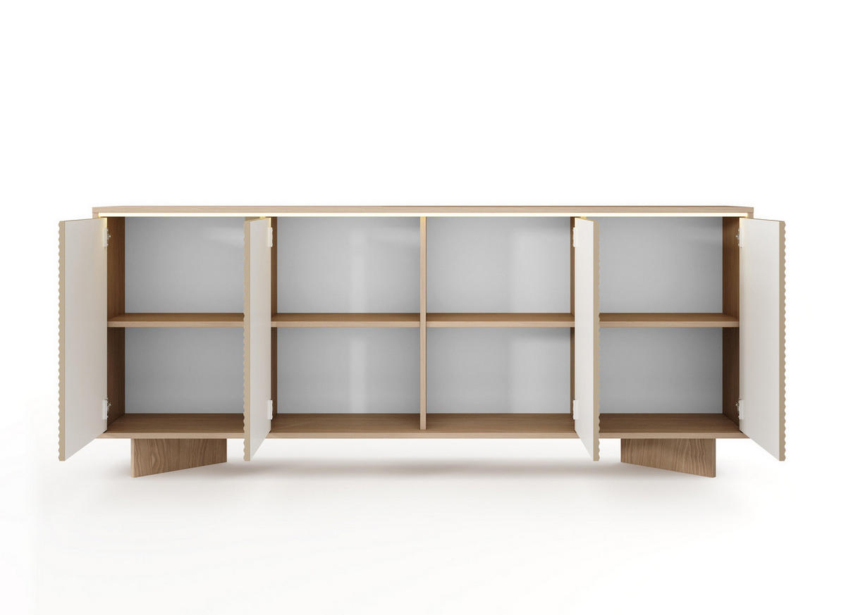 SIDEBOARD TORSANO (Bolivar Natur/Cappuccino, 4 Türen, LED-Beleuchtung, Push-to-Open) - Eichefarben/Beige, Holz/Holzwerkstoff (204/84/40cm) - Ravio
