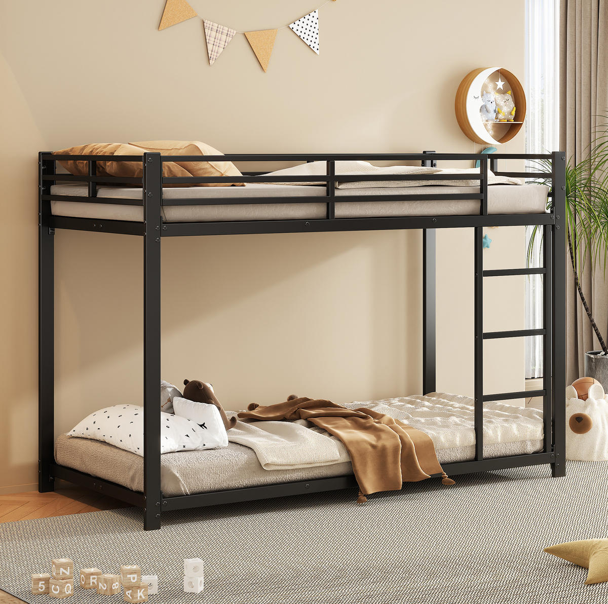 ETAGENBETT 90/200 cm aus Metall in Schwarz – platzsparend und stabil - Schwarz, Metall (90/200cm) - Flora Grace