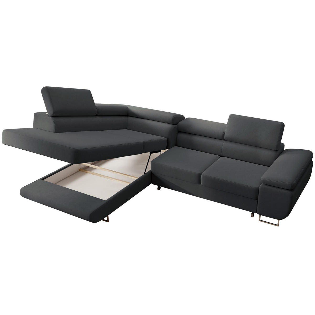 ECKSOFA Stevil Dunkelgrau Velours - Dunkelgrau/Silberfarben, Textil/Metall (275/203cm) - Selsey