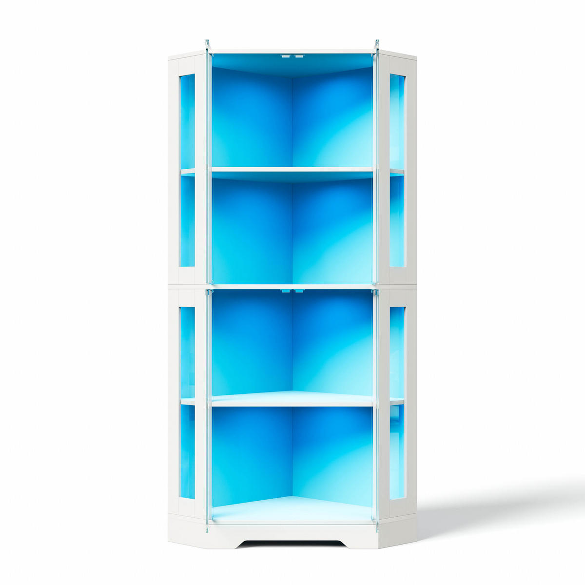 GESCHIRRSCHRANK 165 cm MDF Weiß mit RGB-LED, Glastüren und Weinregal - Weiß, Holzwerkstoff (40/165/40cm) - Korfee