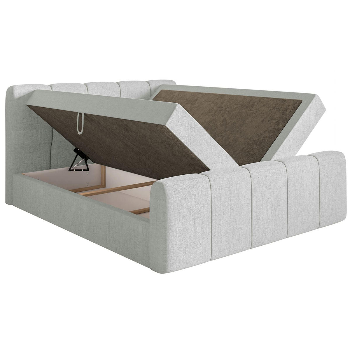 BOXBETT Cloudy II mit Bettkästen und Topper Chenille Hellgrau, 140x200 cm - Hellgrau/Schwarz, Kunststoff/Textil (140/200cm) - Selsey