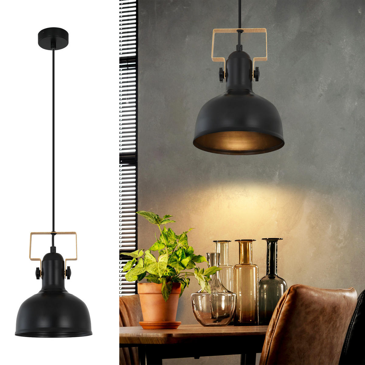 HÄNGELEUCHTE Thilo 1-flammig 18/18/175 cm - Schwarz, Metall (18/18/175cm) - Nettlife