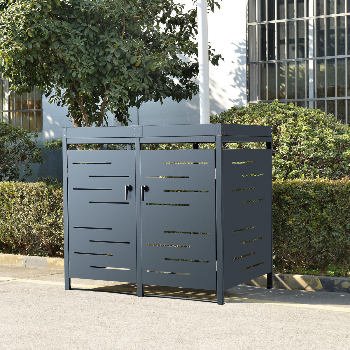 MÜLLTONNENBOX Salching - Anthrazit, Metall (132/122/80cm) - [en.casa]