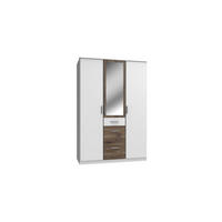 KLEIDERSCHRANK Joker in Weiß Flagstaff Eiche - Drehtürenschrank 3 türig mit Spiegel - Weiß, Holzwerkstoff (135/199/58cm)