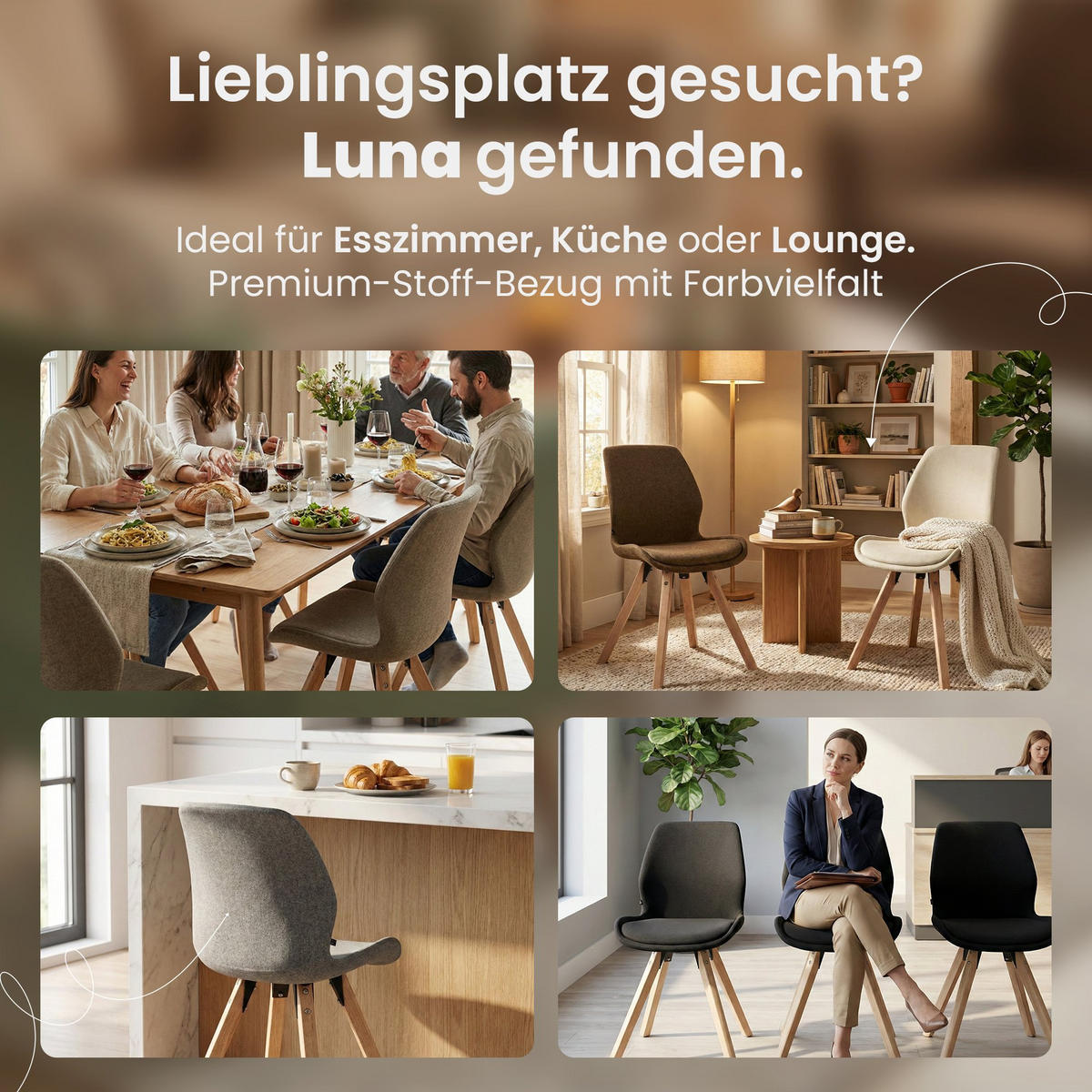 STUHL 2er Set Stoff Schwarz - Eukalyptusholzfarben/Schwarz, Holz/Textil (49/87/58cm) - CLP