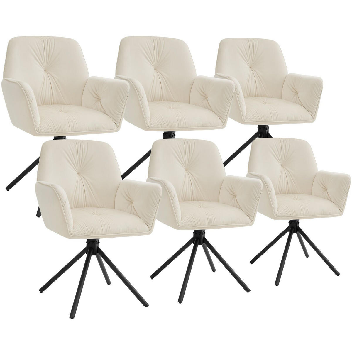ARMLEHNSTUHL Drehbar Lenia,56,5 x 54 x 86 cm,Samtoptik creme/schwarz - Schwarz/Samtahornfarben, Kunststoff (56.5/86/54cm) - tectake