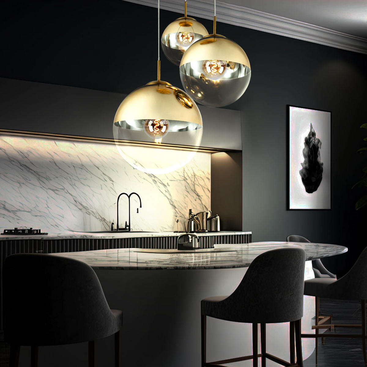 LED HÄNGELAMPE Metall Gold - Goldfarben, Glas (51/51/120cm) - Globo Lighting