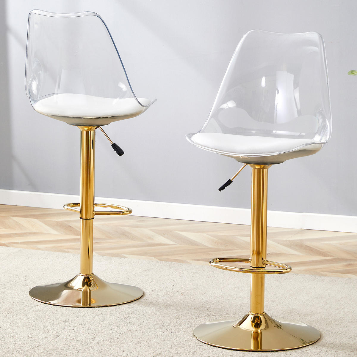 BARHOCKER 2er-Set höhenverstellbar drehbar Gold Transparent - Goldfarben, Metall (53.3/120/45.7cm) - Meubliv