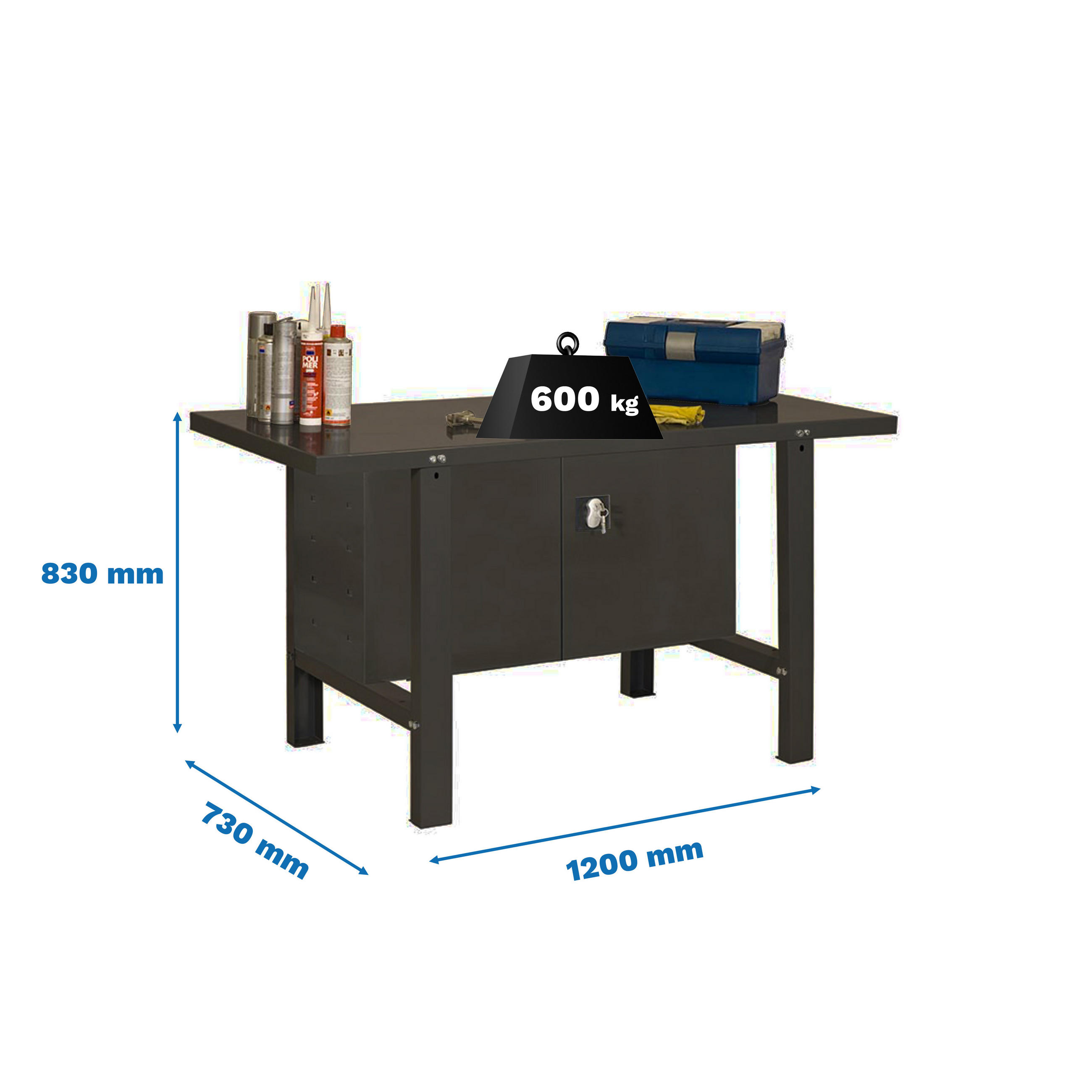 WERKBANK BUFFALO METAL mit Schrank | HxBxT 83x120x73cm | Traglast 600kg | Anthrazit - Anthrazit, Metall (120/83/73cm) - PROREGAL