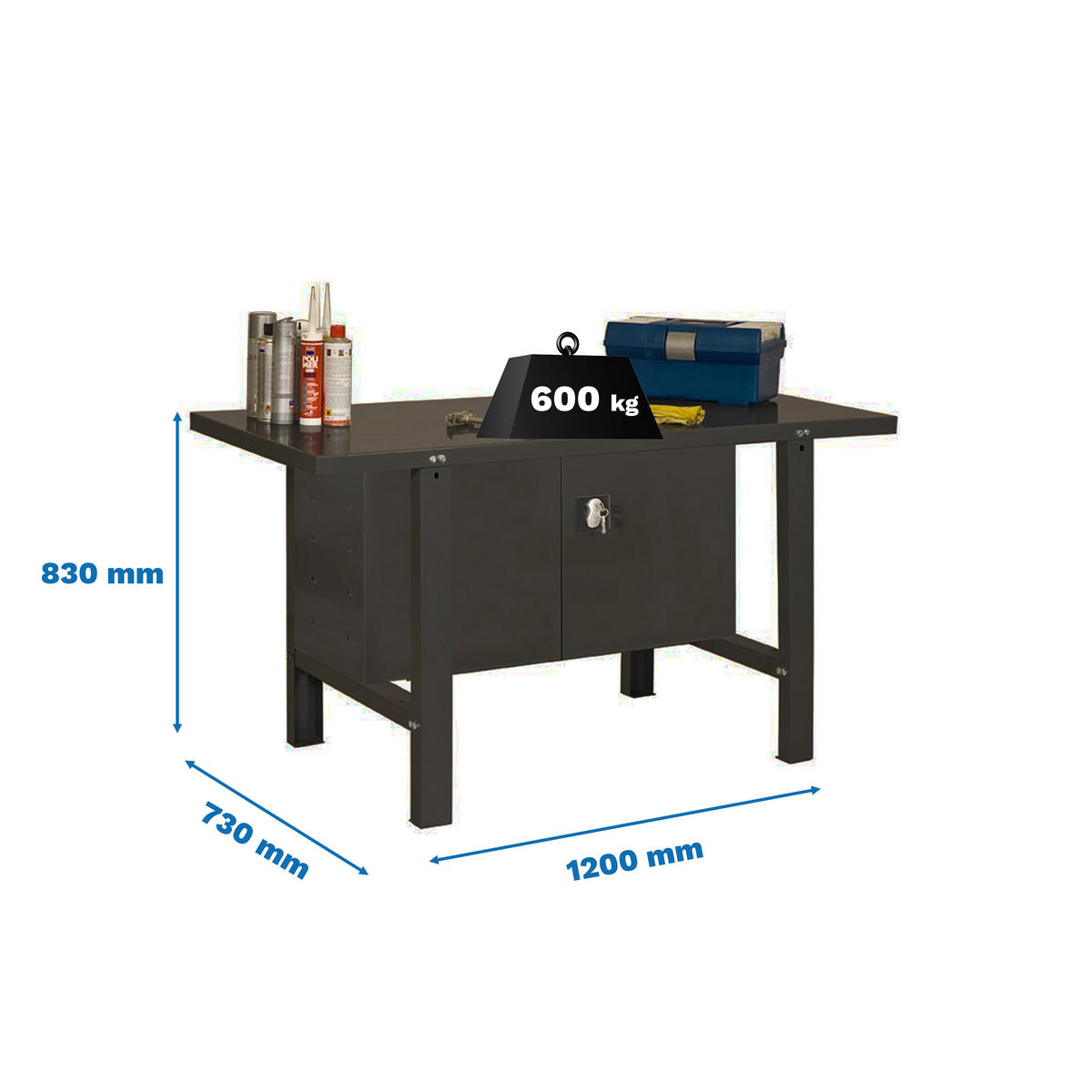 WERKBANK BUFFALO METAL mit Schrank | HxBxT 83x120x73cm | Traglast 600kg | Anthrazit - Anthrazit, Metall (120/83/73cm) - PROREGAL
