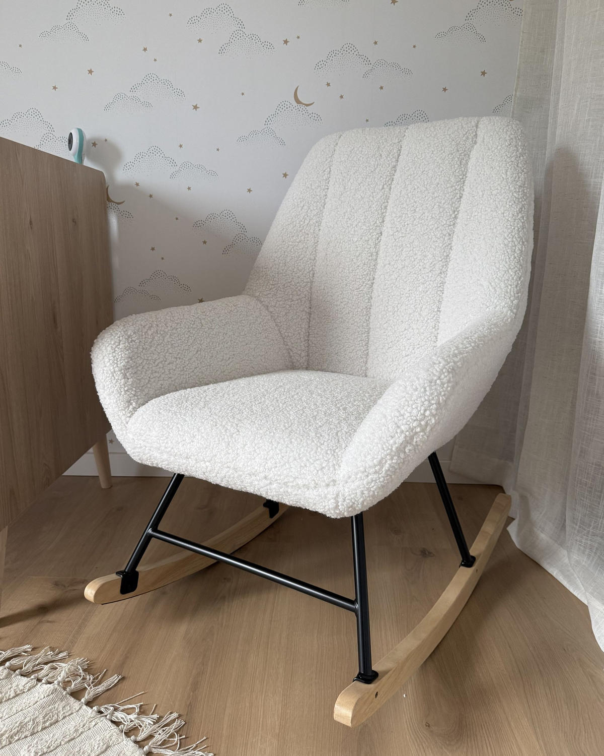 SCHAUKELSESSEL Cremeweiß Kinno - Schwarz/Weiß, Textil (67/90/81cm) - Beliani