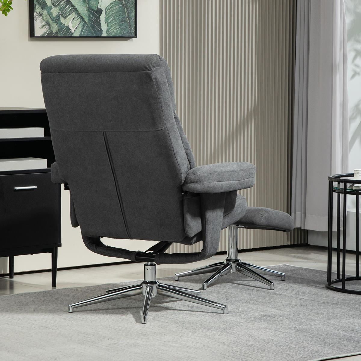 RELAXSESSEL mit Hocker, Gepolstert Fernsehsessel mit Liegefunktion, Liegesessel - Dunkelgrau, Kunststoff (78/106/85cm) - HOMCOM