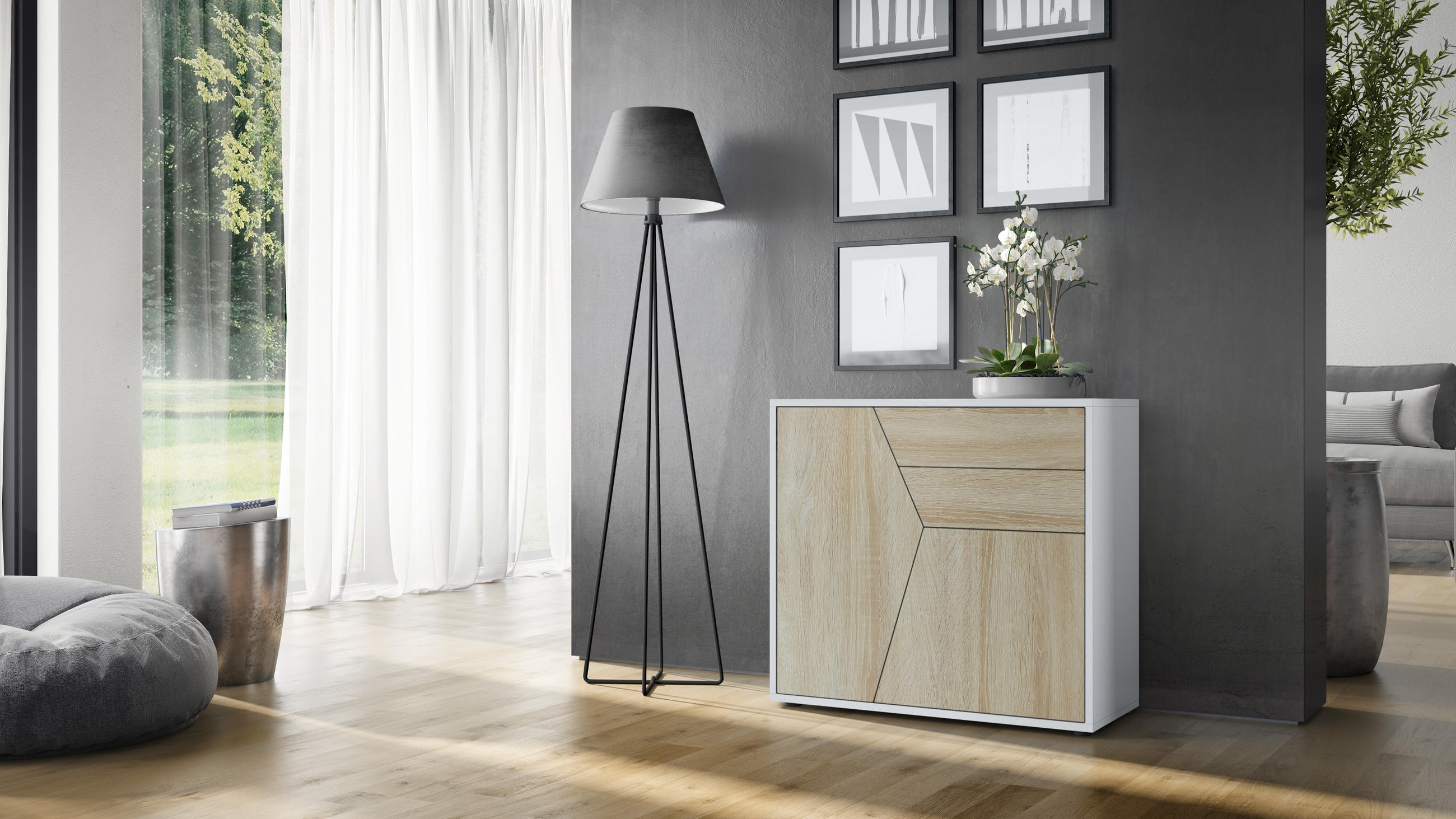 KOMMODE Benny Front in Eiche sägerau - Eiche San Remo, Holzwerkstoff (79/74/36cm) - Vladon