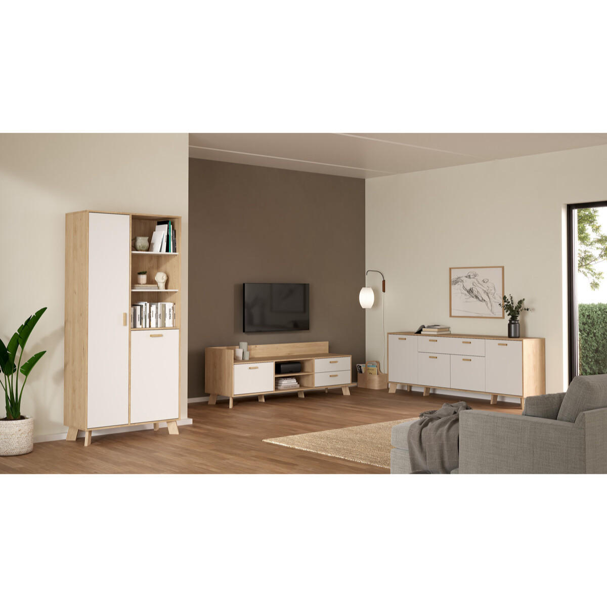 46. TV-MÖBEL mit 2 Türen, 1 Schublade, 2 Fächer storm 181,9/51,2/61,6 cm - Weiß, Holzwerkstoff (51.2/61.6/181.9cm) - Calicosy