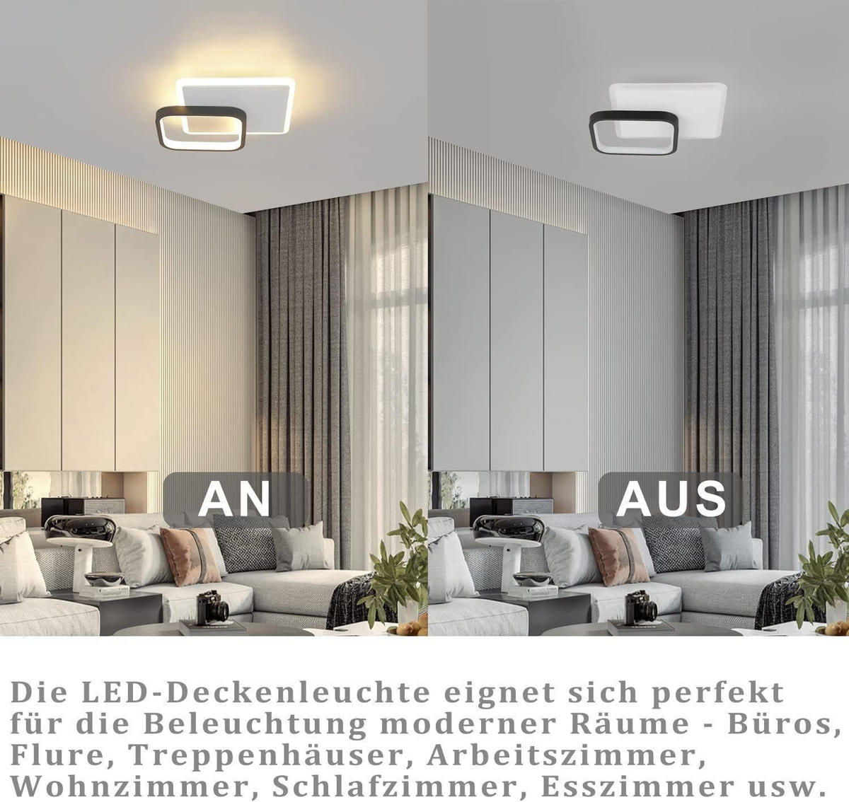 LED-DECKENLEUCHTE Archie 25/25/5 cm - Schwarz/Weiß, Metall (25/25/6cm) - Nettlife