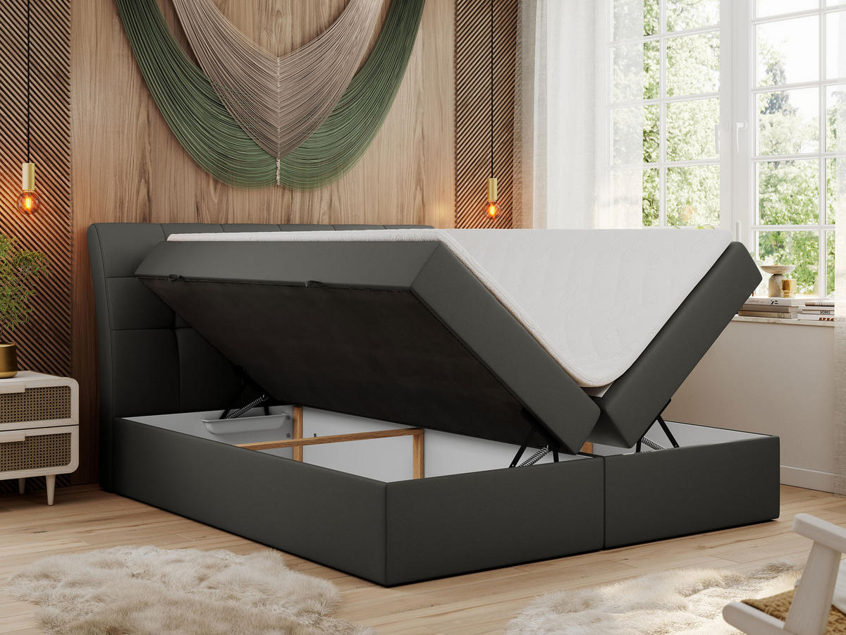 BOXBETT DIEGOS 200/200 Dunkelgrau Kunstleder - H3 - Dunkelgrau, Holz/Textil (200/200cm) - MKS
