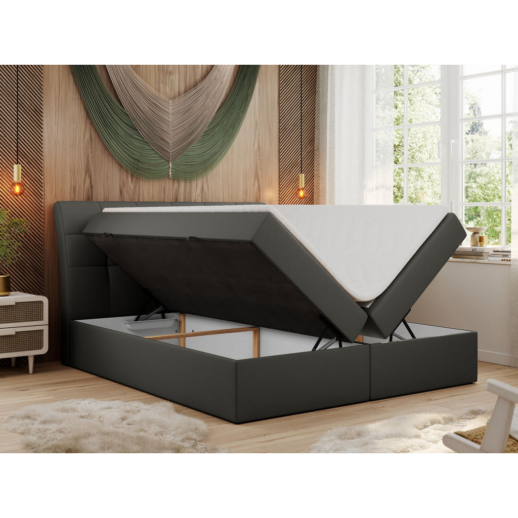 Thumbnail - MKS Boxbett, Dunkelgrau, Textil, 2-Sitzer, H3, Rechteckig, 140x200 cm, Schlafzimmer, Betten, Boxspringbetten