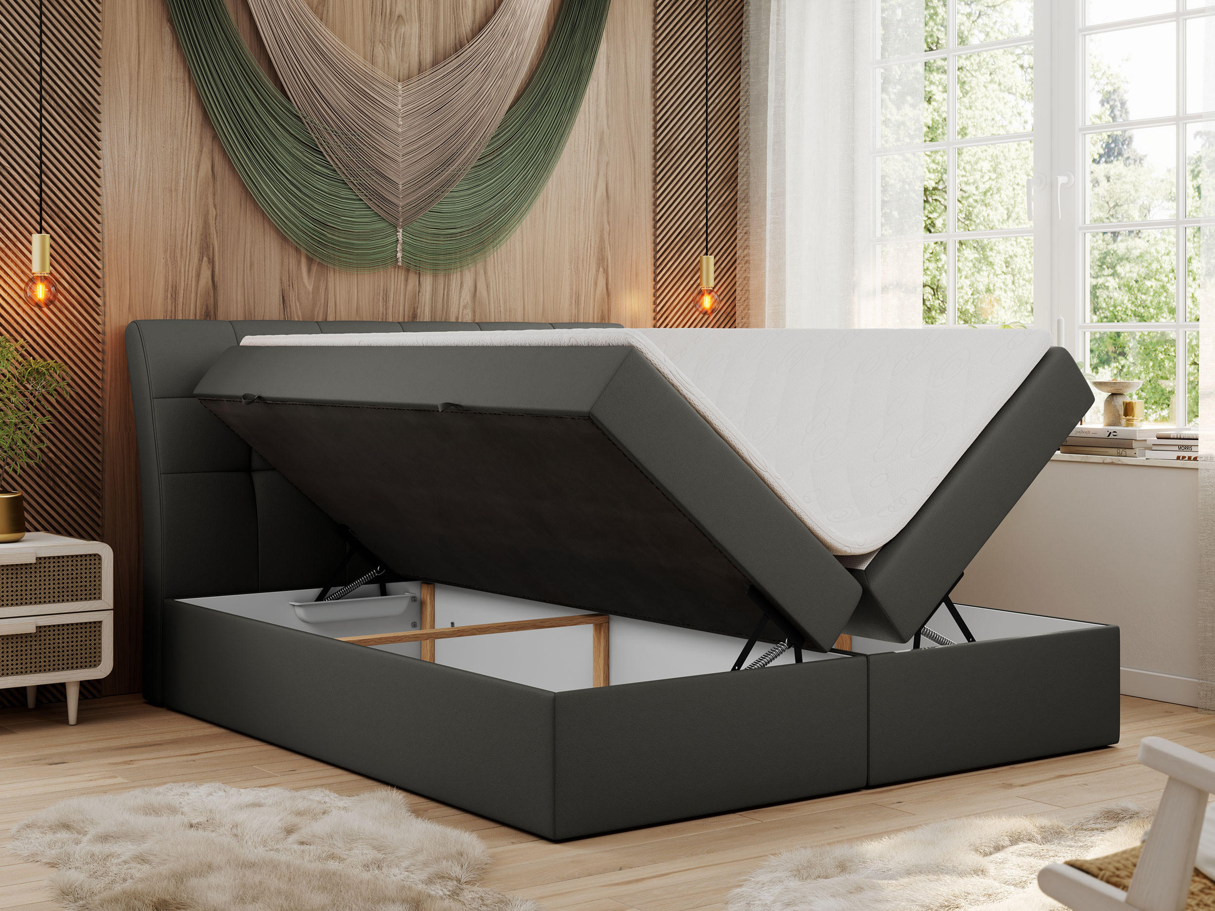 Thumbnail - MKS Boxbett, Dunkelgrau, Textil, 2-Sitzer, H4, Rechteckig, 180x200 cm, Schlafzimmer, Betten, Boxspringbetten