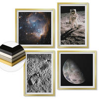 WANDBILDER 4er Set - 50x50 cm & 40x60 cm Goldrahmen - Astronautenfoto vom Mond - Goldfarben, Kunststoff (50/50cm) - ArtPrintCave