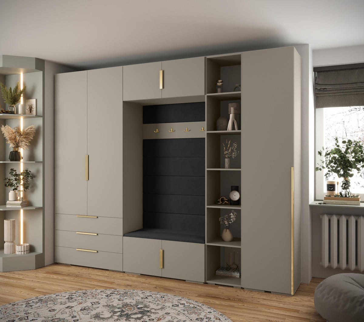 GARDEROBEN-SET 236,7/290/47 - Kaschmir/Goldfarben, Holz/Kunststoff (290/236.7/47cm) - Abiks Möbel