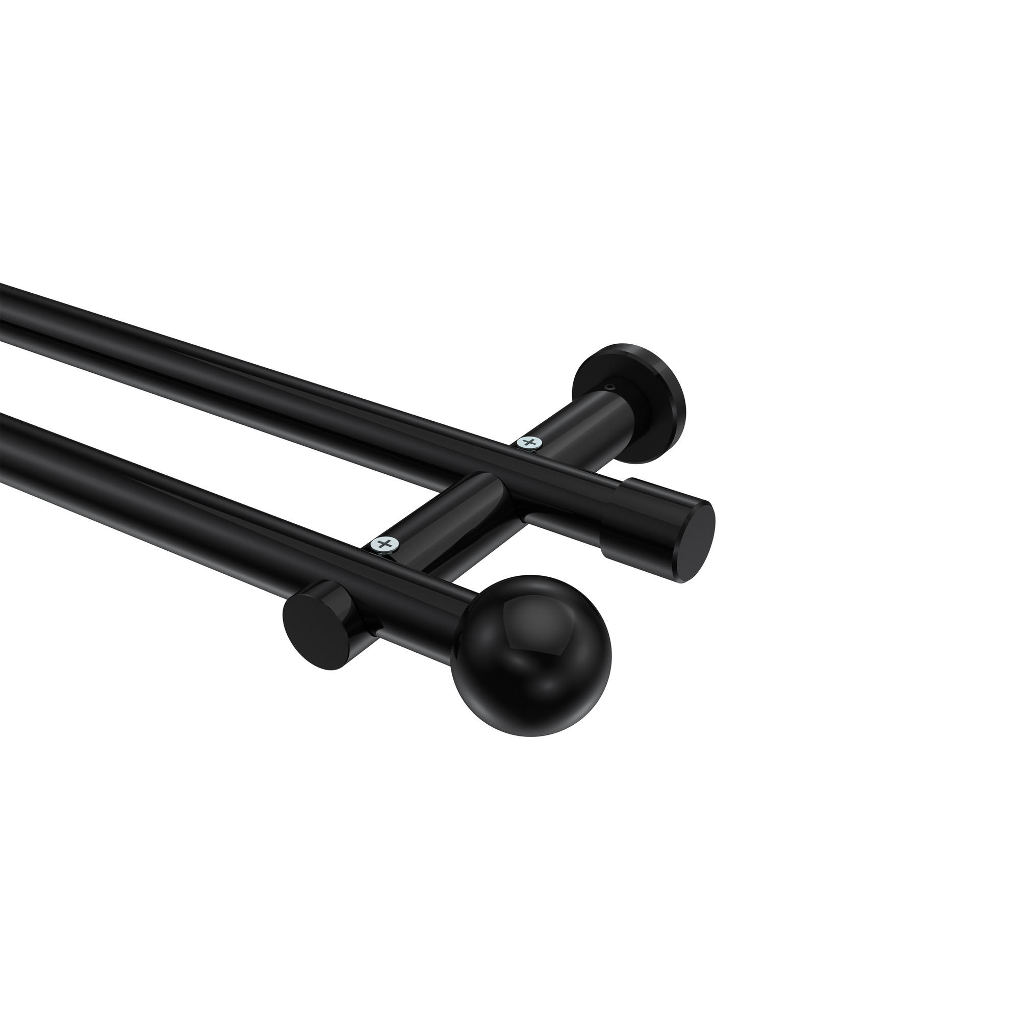 GARDINENSTANGEN-SET Platon Luino 160 cm, 2-läufig (ohne Ringe), 20 mm Ø Schwarz - Schwarz, Metall (160cm) - INTERDECO