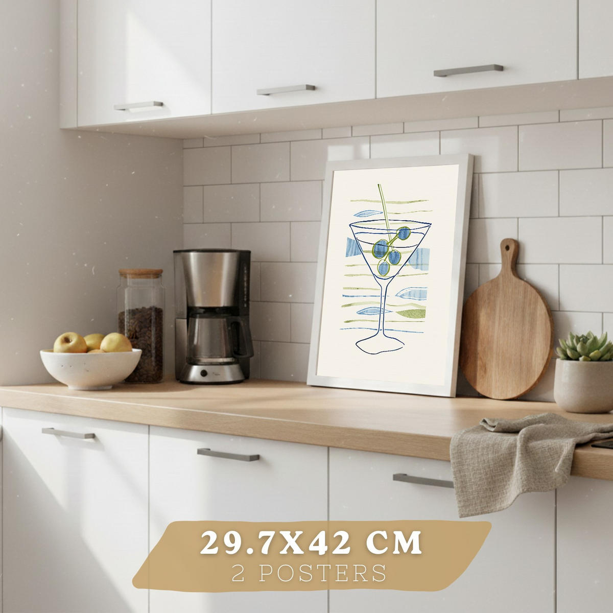 PLAKAT Sada 2 Martini A3 Bílý rám - bílá, papír (29.7/1/42cm) - Nacnic
