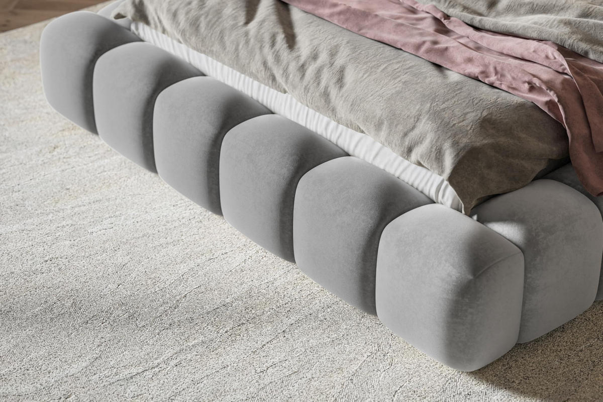 BETT 140x200 - Polsterbett mit Bettkasten und Metallrahmen - Modern Bett - Eleganter Catch Me-Stoff - Kollektion Nora Maxi - Weiß - Weiß, Holz/Textil (140/200cm) - Alpi-Möbel