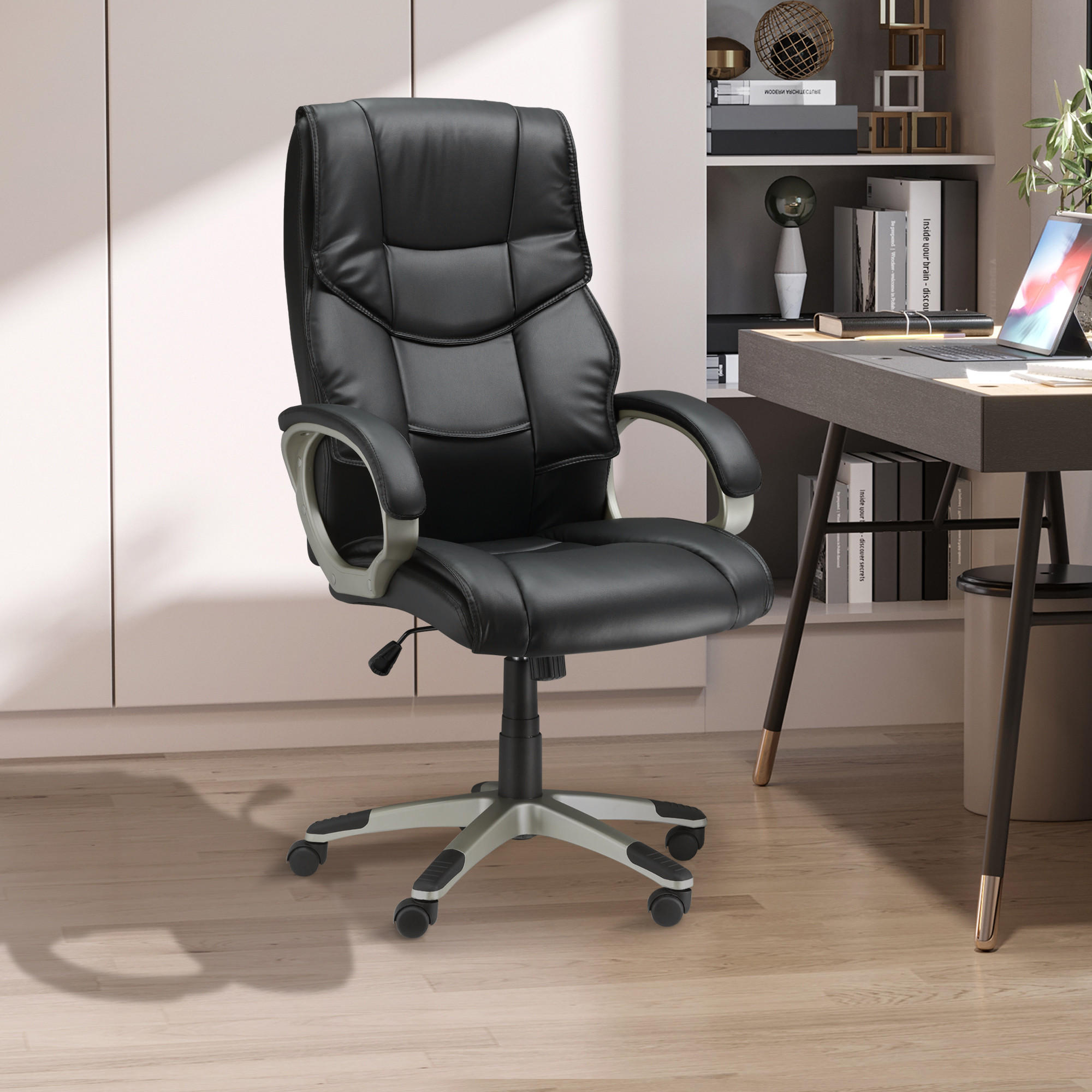 BÜROSESSEL, Schwarz, Kunsterleder - Schwarz, Leder (58/124/70cm) - HOMCOM