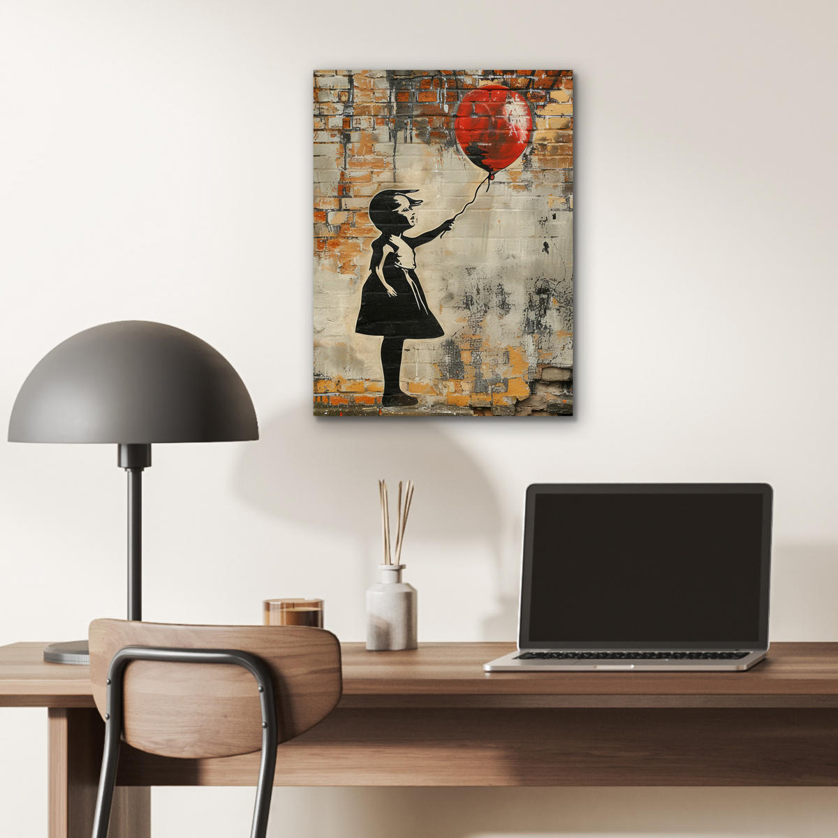 KOVOVÝ OBRAZ Graffiti - Banksy - Dievča - Street art 30x40 cm - piesková, kov (30/40cm) - MuchoWow