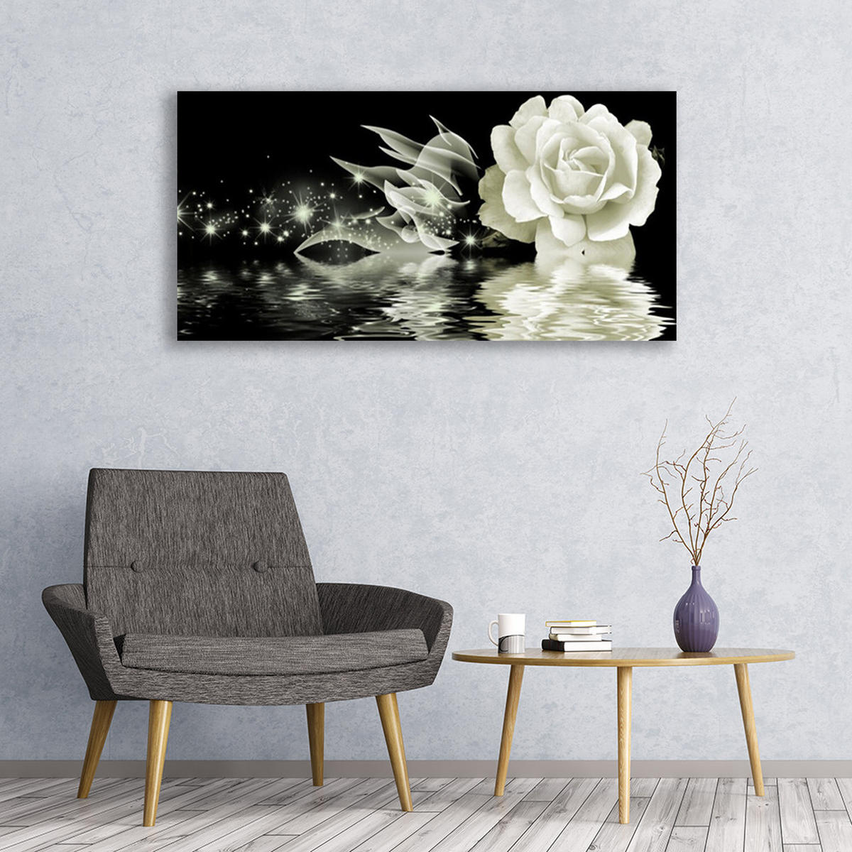 LEINWANDBILD 120x60 cm Magische Rosenblume - Schwarz, Textil (120/4cm) - TULUP