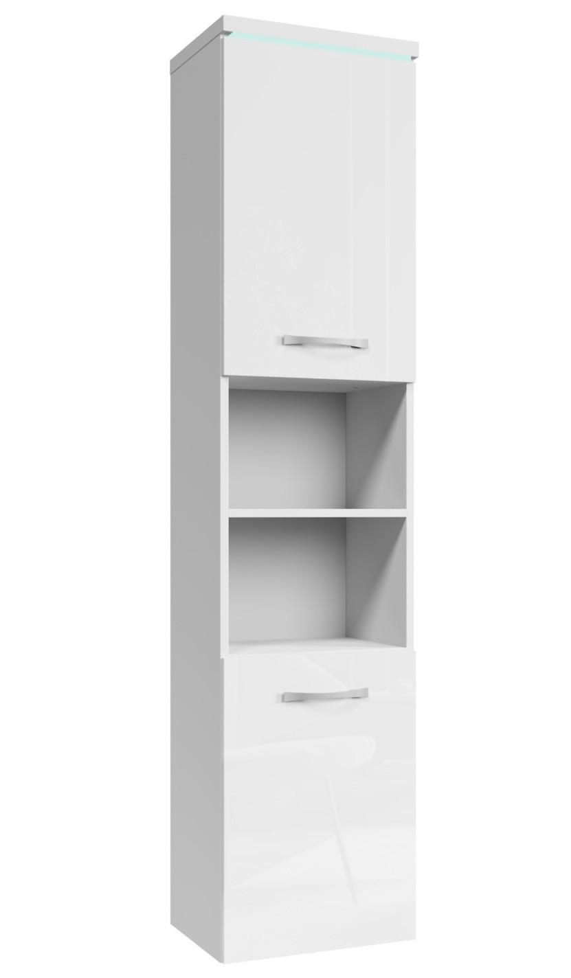 BADEZIMMERSCHRANK Paso mit 2 Türen Weiß Hochglanz - 35 x 35 x 160 cm - Weiß, Holz (35/160/35cm) - Badplaats