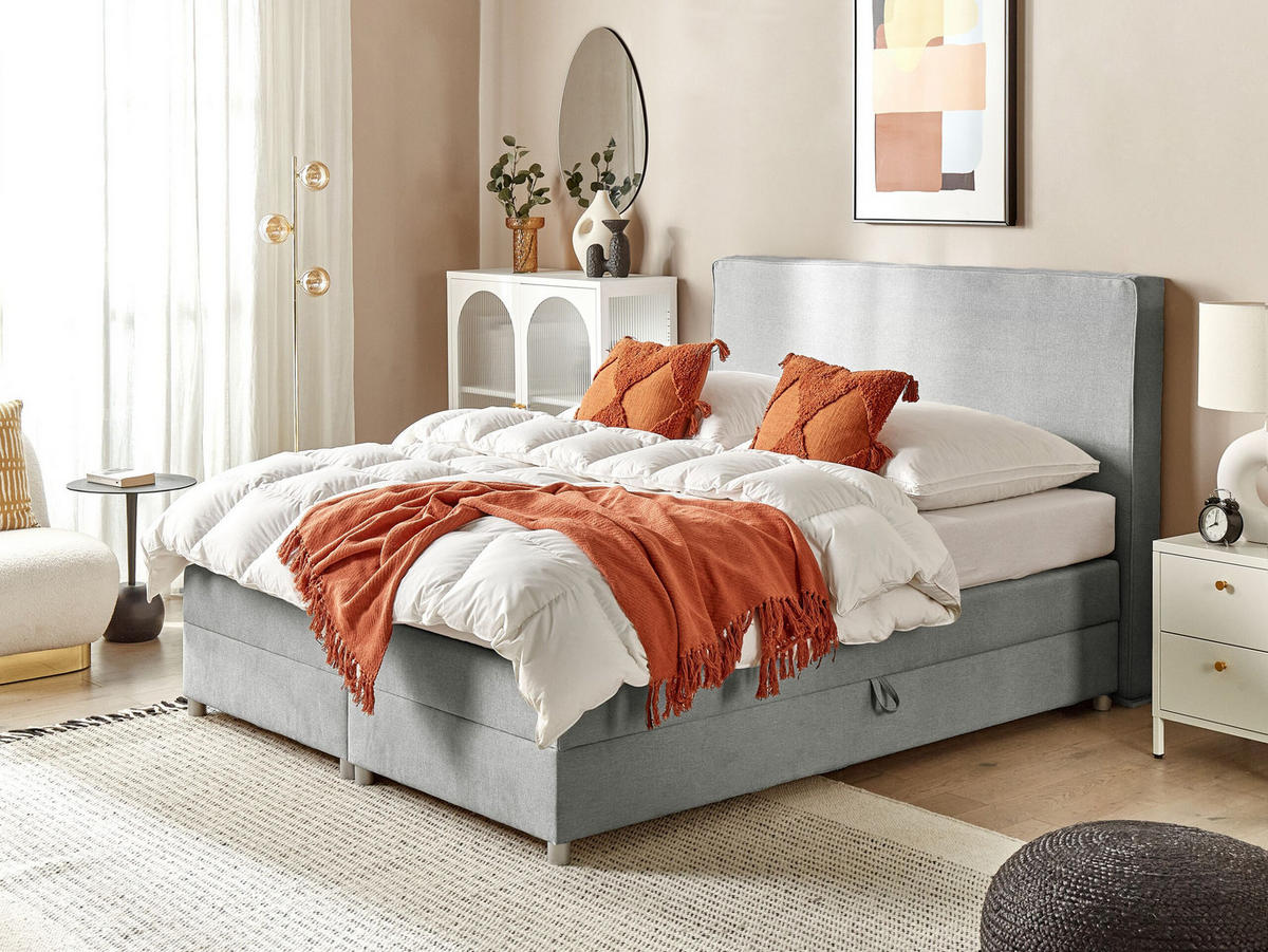 BOXSPRINGBETT 160/200cm Hellgrau Minister - Hellgrau, Textil (160/200cm) - Beliani