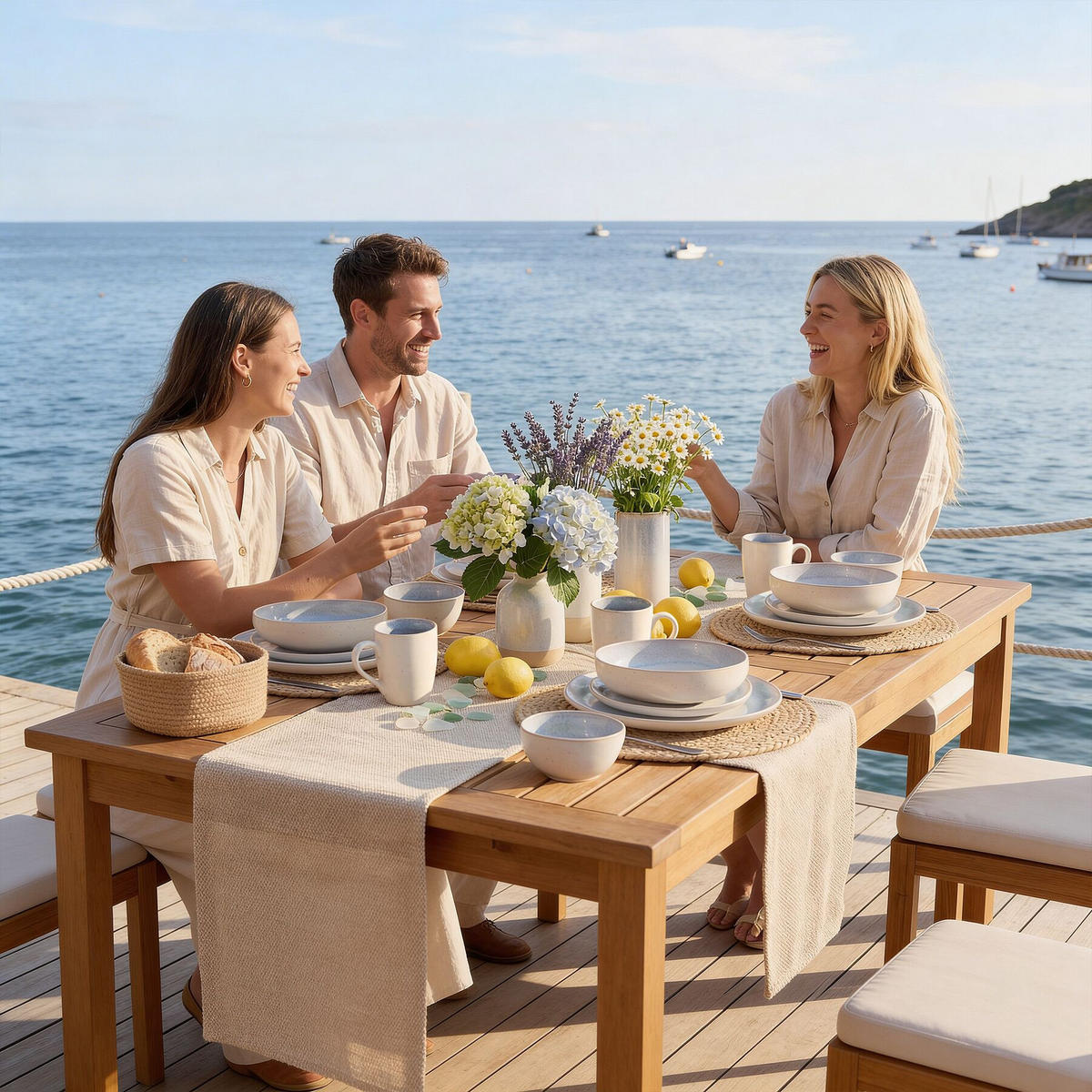 KOMBISERVICE Mare, ineinander stapelbar, grau - Grau, Keramik (26.5/2.5/26.5cm) - tectake