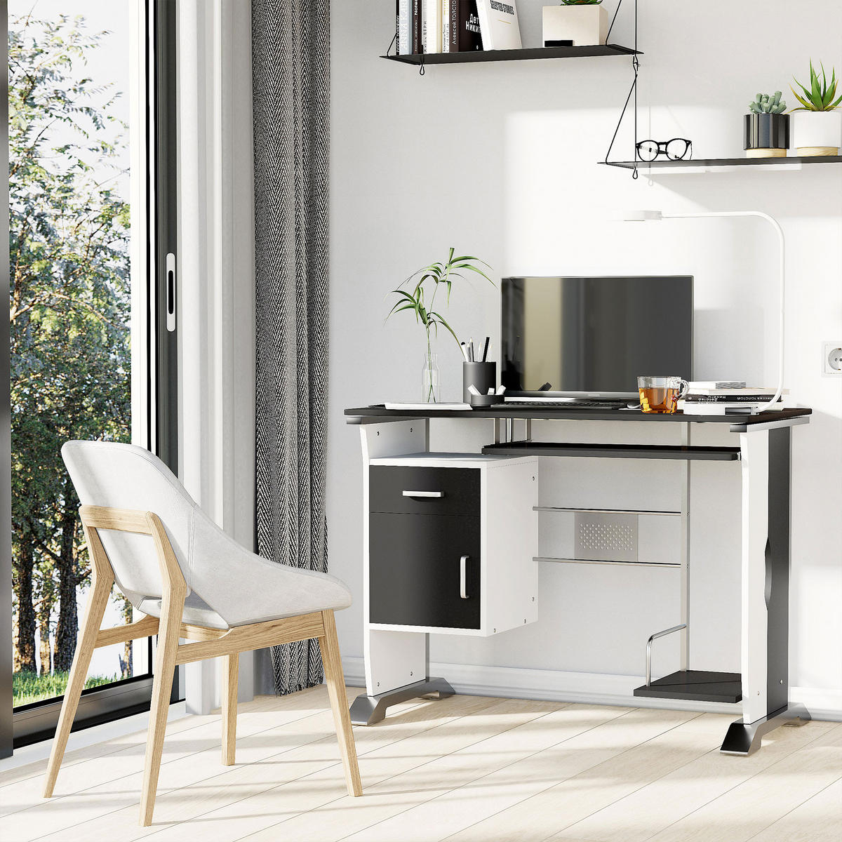 BÜROTISCH Schwarz und Silber 1 Stück - Multicolor, Holzwerkstoff (120/49/75cm) - GiPP