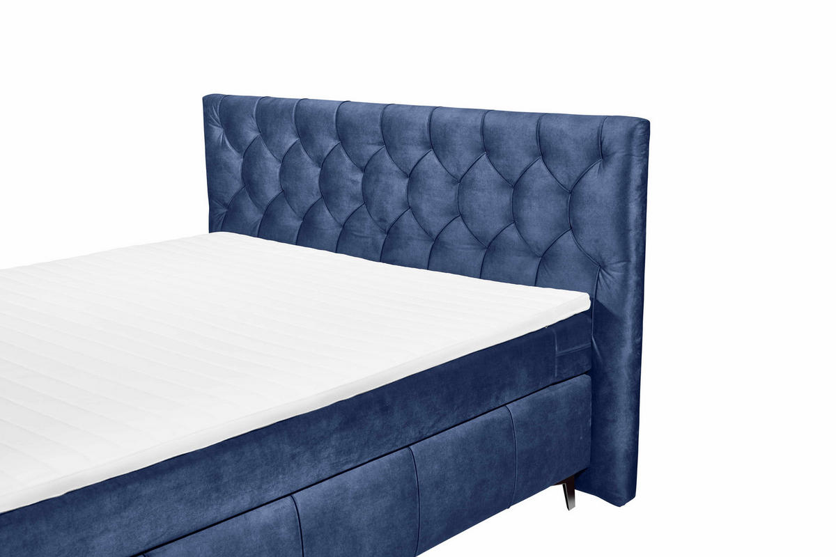 BOXSPRINGBETT 180 x 200 cm – 7‑Zonen-Tonnentaschen-Federkernmatratze, HR‑30 Topper, Samtoptik - Blau/Anthrazit, Kunststoff/Textil (180/200cm) - ed exciting design